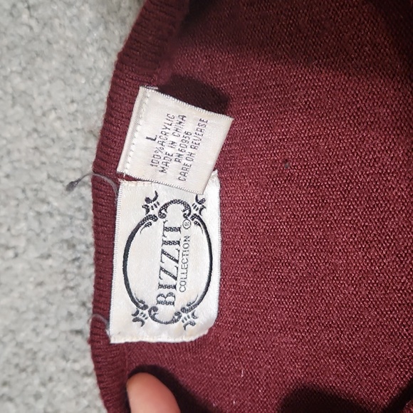 Embroidered roses pearls double sweater lg y2k burgundy - Picture 4 of 8